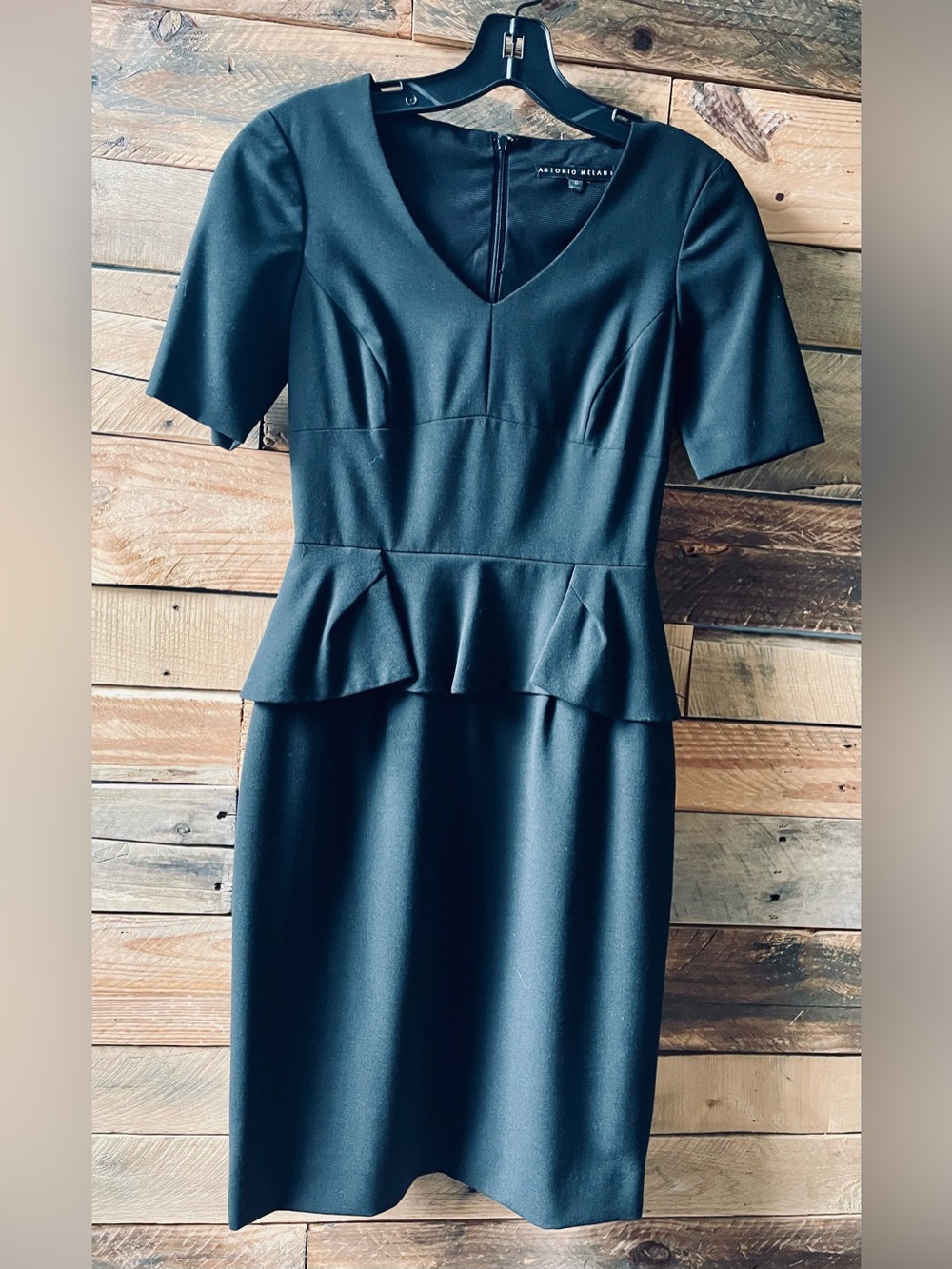 ANTONIO MELANI Black V-Neck Peplum Sheath Dress